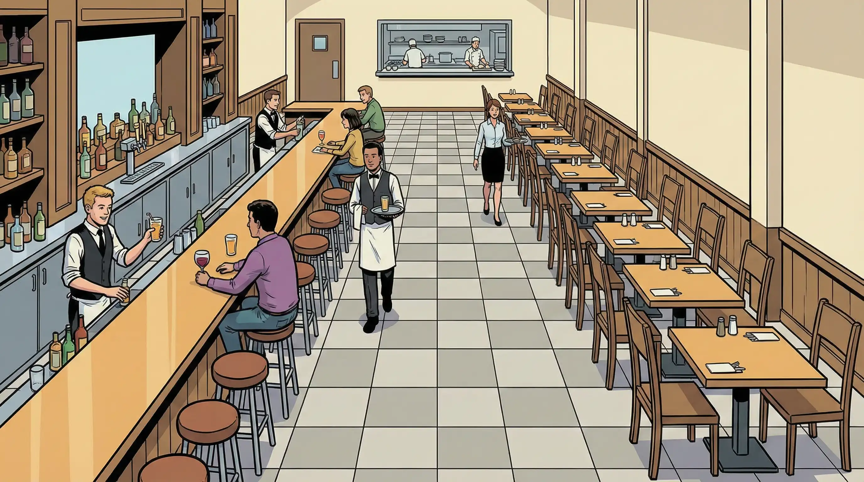 Linear restaurant floor plan