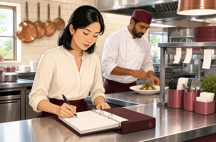 Vice manager che registra un turno saltato nel registro delle presenze al pass della cucina