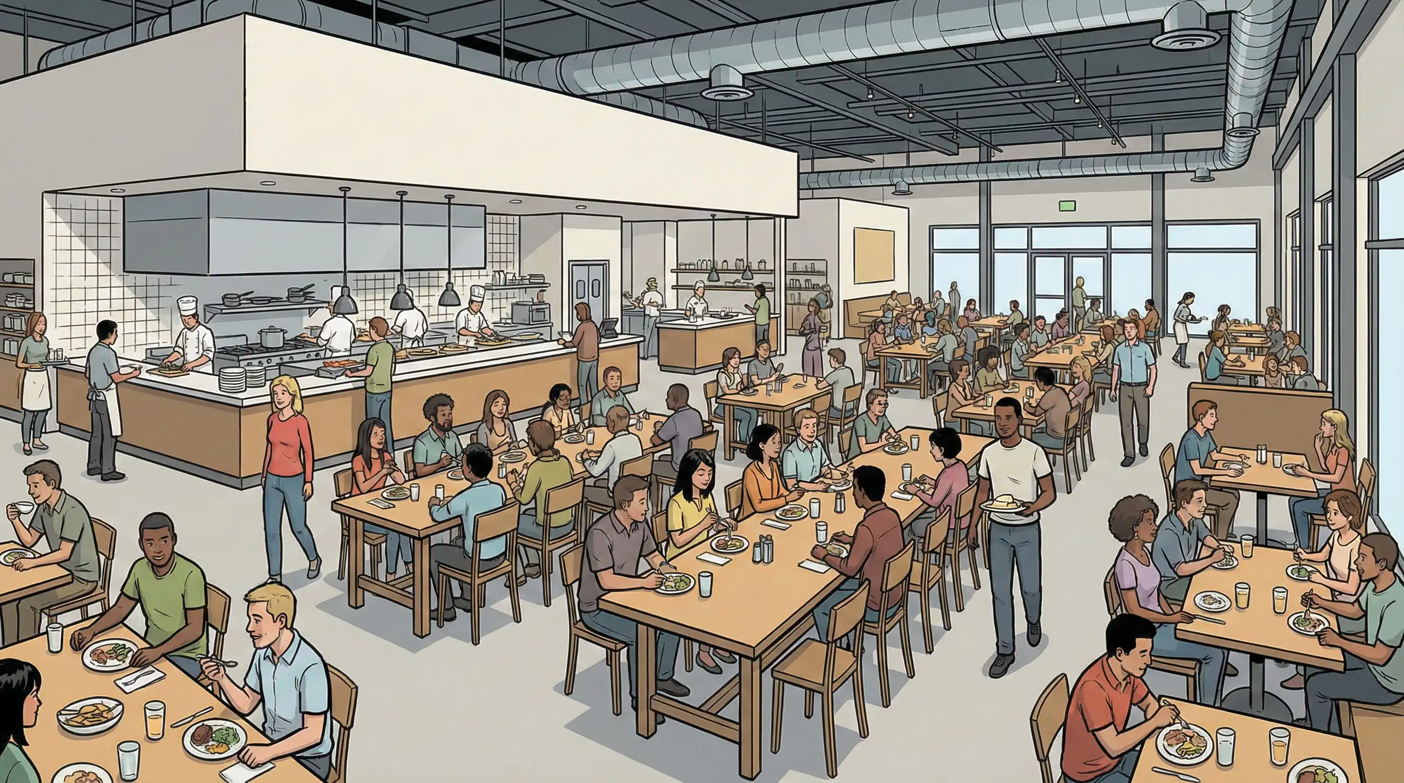 Open concept restaurant layout