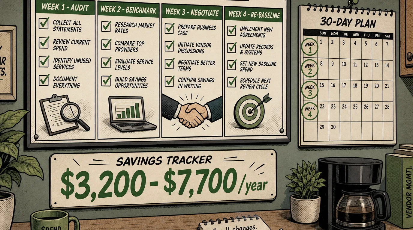 30-day restaurant payment processing audit checklist with weekly milestones and savings targets