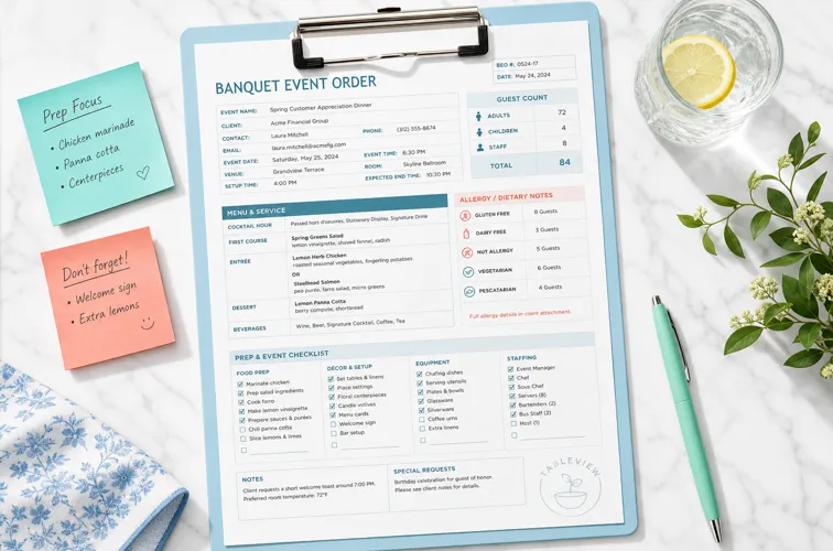 Restaurant catering private events beo clipboard