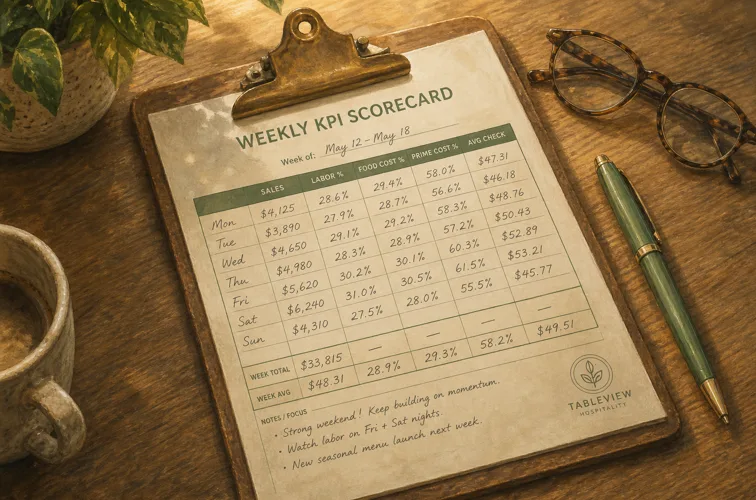 Restaurant kpis weekly scorecard