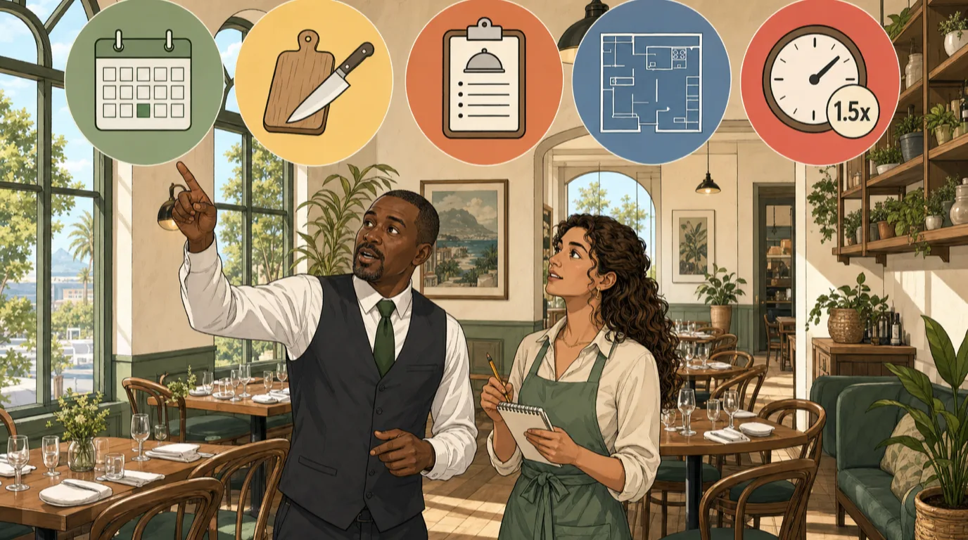 Five drivers operators can pull to manage restaurant labor cost: scheduling, prep efficiency, menu mix, station design, overtime