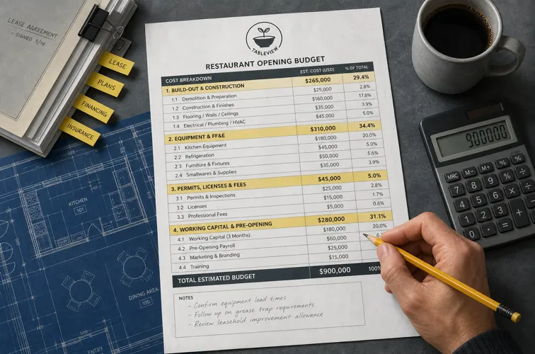 Restaurant startup costs budget sheet