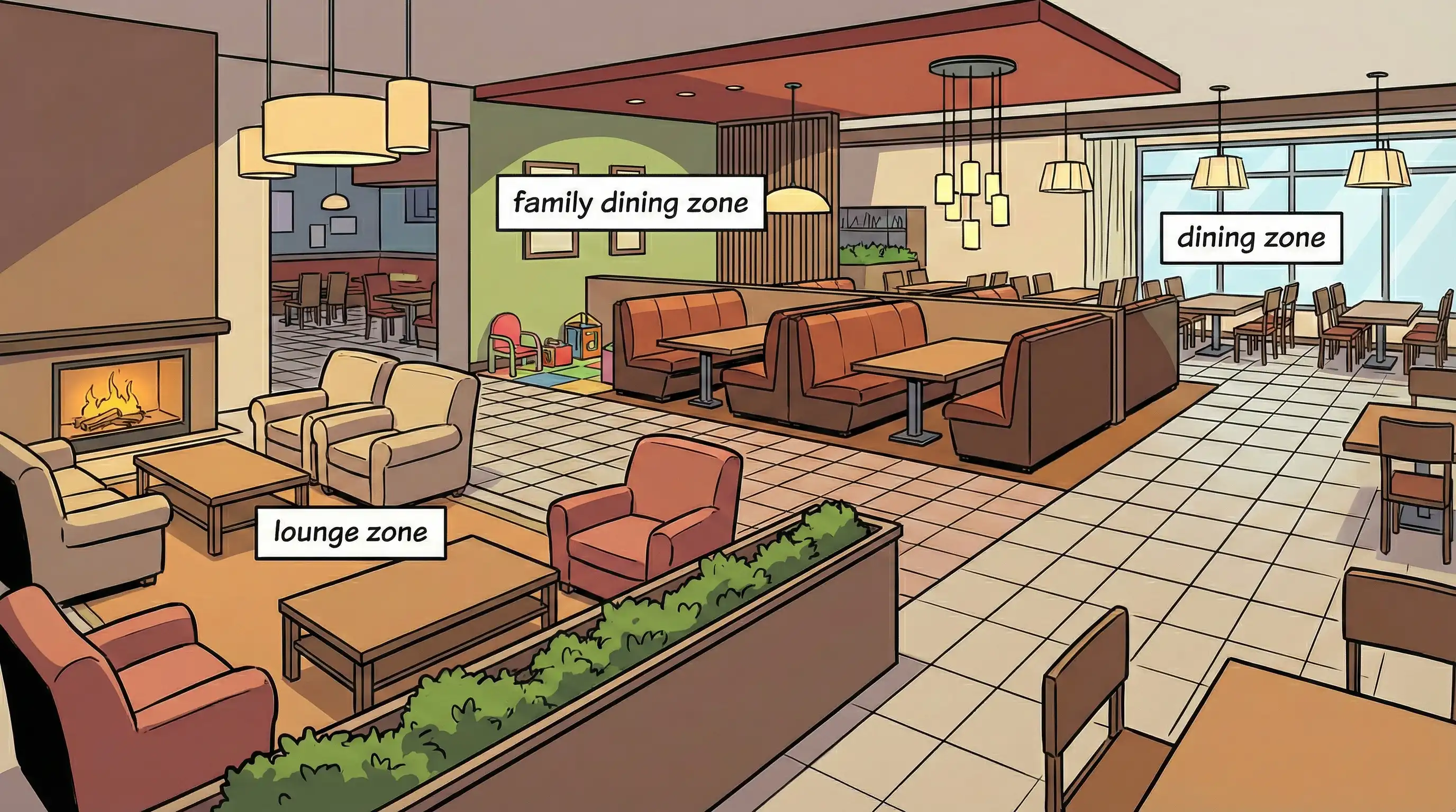 Zoned restaurant layout
